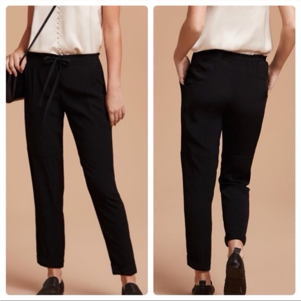 Aritzia Wilfred Marais Black Silk Trim Drawstring Pant size Large